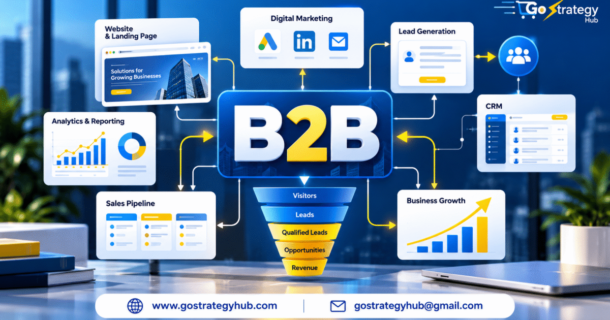 B2B digital marketing strategy with lead generation CRM sales pipeline and business growth