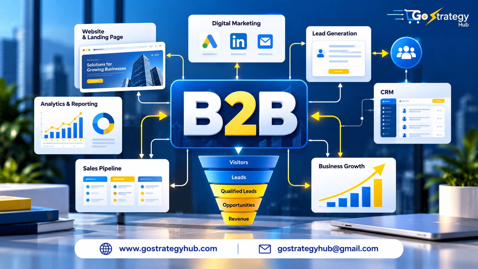 B2B digital marketing strategy with lead generation CRM sales pipeline and business growth